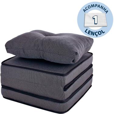 Imagem de Puff Multiuso com Lençol e Travesseiro Solteiro 3 em 1 em Tecido e Courvin Bf Colchões