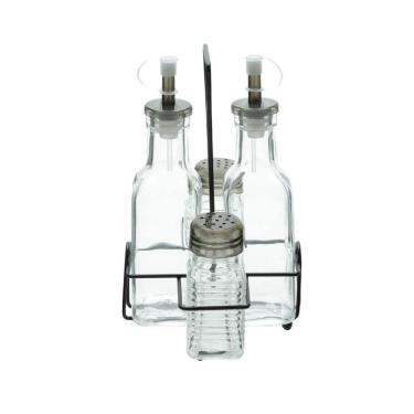 Imagem de KIT 4pc Galheteiro Vidro Suporte Metal Preto 200ml/70ml Lyor