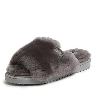 Imagem de Dearfoams Sandália feminina Fireside Cairns Shearling fácil de colocar e tirar, Cinza, 37