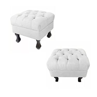 Imagem de Kit 02 Puffs Retrô Luis Xv Fixo Capitonê Suede Branco - DS Estofados
