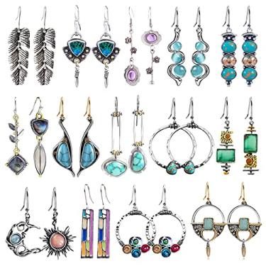 Imagem de 14 pares de brincos vintage com pingente de lágrima para mulheres, boêmio, retrô, folha, joia moderna, Zinco, Zircônia cúbica
