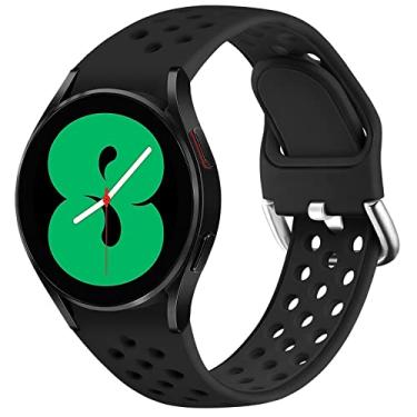 Imagem de Pulseira estilosa sem lacunas para Samsung Galaxy Watch 4 Band 40 mm 44 mm/Watch 4 pulseiras clássicas 42 mm 46 mm Furo Respiráveis Três Fias Respiráveis Pulseira de Silicone Ajustável Pulseira Esportiva Feminina Masculina, Preto Carvão