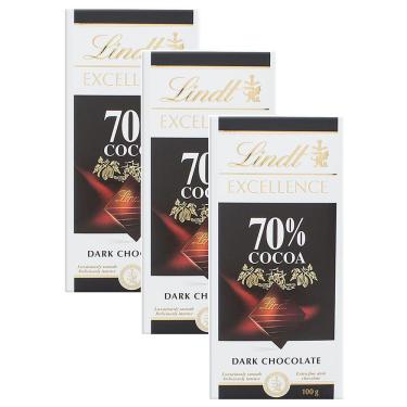 Imagem de Chocolate Lindt Excellence 70% Cocoa Dark com 100g | Kit com três unidades