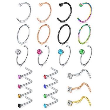 Imagem de MODRSA Anéis de nariz 16 mm em forma de L, parafuso de nariz, aço inoxidável, espesso, formato de C, argola de nariz, piercing de nariz de narina, joia para homens e mulheres