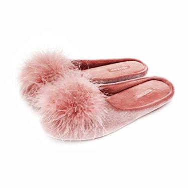 Imagem de BCTEX COLL Pantufa feminina aconchegante de veludo com espuma de memória, chinelo feminino felpudo para quarto, sola antiderrapante, rosa, 7-8