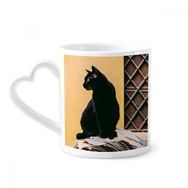 Imagem de Caneca de fotografia de gato preto legal animal caneca de cerâmica copo de coração de vidro