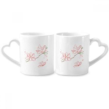 Imagem de Conjunto de canecas de porcelana para casais, flores de pêssego em aquarela, flores e flores