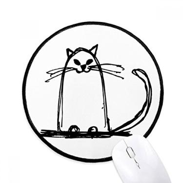 Imagem de DIYthinker Tapete de mouse de gato encaracolado sorridente linha sentada desktop escritório tapete redondo para computador