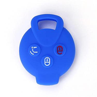Imagem de YJADHU Capa de silicone para chave de carro com controle remoto flip, apto para Mercedes Benz Smart City Coupe Cabrio Crossblade Fortwo Roadster K Forfour, azul