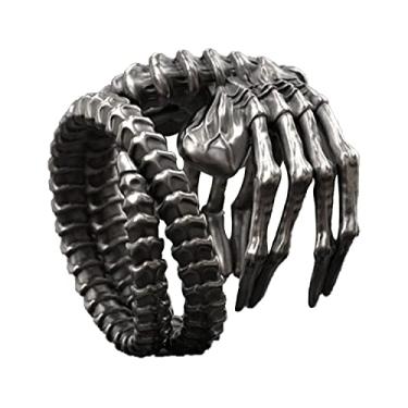 Imagem de Alien Facehugger Anel punk estilo motociclista exagerado crânio dominador anel garra mágica joia gótica única anel giratório anel de aço inoxidável anéis de caveira para homens mulheres