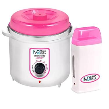 Imagem de Kit Depilação Termocera 400gr Sem Refil Branca Com Rosa + Aquecedor de Cera Roll-on Rosa Mega Bell
