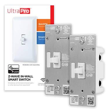 Imagem de UltraPro Interruptor de luz Z-Wave Smart Toggle com QuickFit e SimpleWire, 3 vias, compatível com Alexa, Google Assistant, ZWave Hub necessário, extensor de repetidor/alcance, branco, pacote com 2, 54912