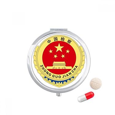 Imagem de Porta-comprimidos de bolso com estrela vermelha chinesa circular retrato para viagem caixa de armazenamento de medicamentos, dispensador de espelho para presente
