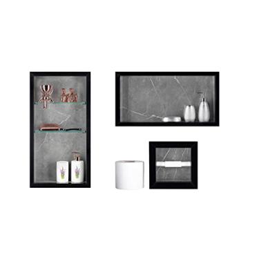 Imagem de Nicho Em Porcelanato Para Banheiro - kit com 3 peças (Cinza Marmorizado/Preto)