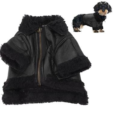 Imagem de Pssopp Jaqueta de couro para cães casaco de inverno casacos quentes para cães à prova de casacos para clima frio para cães grandes médios pequenos (P)