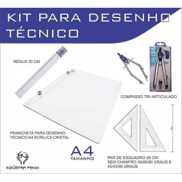 Imagem de Kit Desenho Técnico Prancheta A4 Acrilico Cristal Engenharia Arquitetu