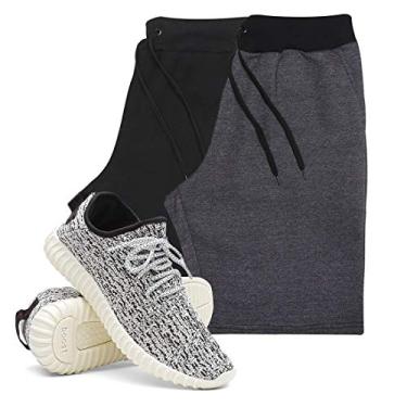 Imagem de KIT 2 Bermudas Masculina Moletom Conforto + Tenis Masculino Academia YZI - Bermudas Preto/Grafite GG - Tenis Cinza - 44