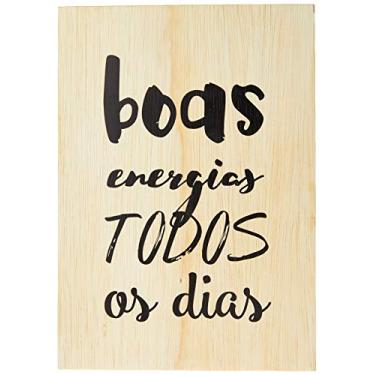 Imagem de Arte Maníacos Quadro Decorativo em Madeira Boas Energias Fundo Branco - 46x32,5cm