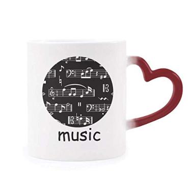 Imagem de Canecas Branca com Notas Musicais Preta Sensível ao Calor, Copo de Grés que Muda de Cor Vermelha