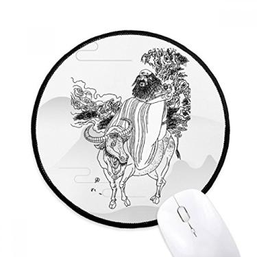 Imagem de Mousepads redondos antiderrapantes da Dao Religion China Lao Tzu com bordas costuradas pretas, presente de escritório