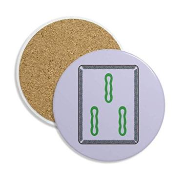 Imagem de Mahjong Caneca de bambu com estampa de 3 azulejos para porta-copos com proteção de mesa, pedra absorvente