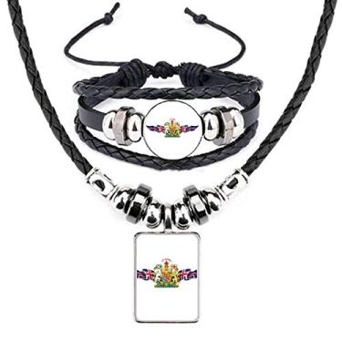 Imagem de Conjunto de joias de pulseira de couro com emblema nacional da bandeira do Reino Unido