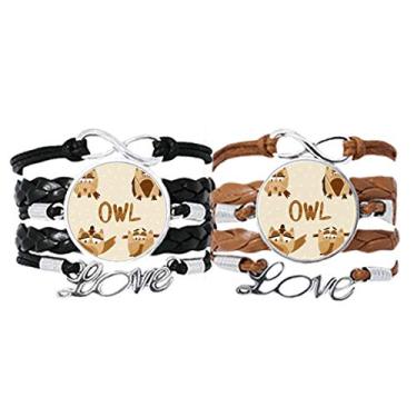 Imagem de DIYthinker Chapéu de vidro sino coruja Art Deco presente pulseira moderna alça de mão couro corda conjunto duplo presente