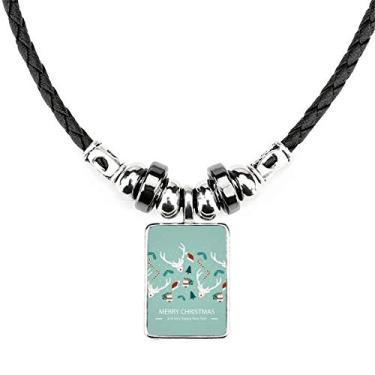 Imagem de DIYthinker Chapéu de alce de Natal Colar Festival Árvore de Sino Joias Torque Pingente de corda de couro