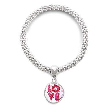 Imagem de Pulseira de prata com pingente de prata com pintura de amor rosa Dia dos Namorados