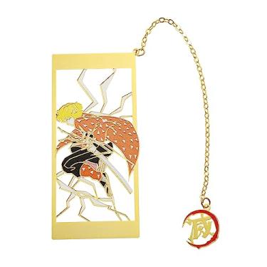 Imagem de Demon Metal Bookmark Slayer Anime Kawaii Kamado Tanjirou, Agatsuma Zenitsu, Hashibira Inosuke Book Mark Material Escolar Presentes para Homens Mulheres Professores Leituras Amantes (Agatsuma Zenitsu-1)
