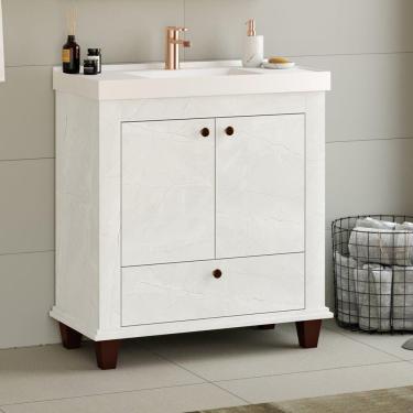 Imagem de Gabinete Para Banheiro 2 Portas 1 Gaveta 80cm Valência Cristal Móveis Bosi Quartzo