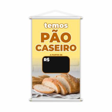 Imagem de Banner Temos Pão Caseiro Padaria Preço Fundo Preto 60x40cm