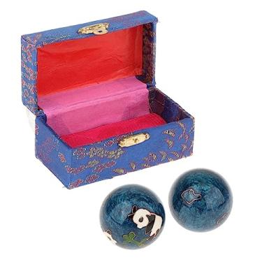Imagem de Colaxi Bolas de massagem de 2 peças, bolas de saúde chinesas com caixa de armazenamento, bolas de baoding compactas para massagem de destreza de para, Panda Azul