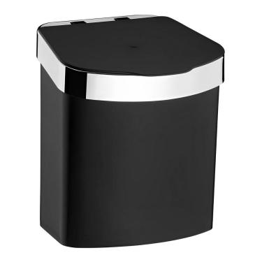 Imagem de Lixeira 2,5 Litros Cesto Lixo Plástico Para Bancada Pia Cozinha Preto Cromado - 521PTC Future