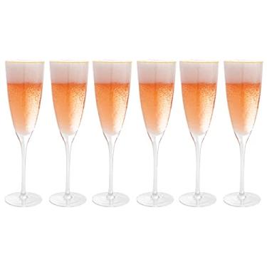 Imagem de Vikko Taças de champanhe, taça decorativa de 236 ml, taça martelada com aro dourado, conjunto de 6 elegantes taças de vinho espumante