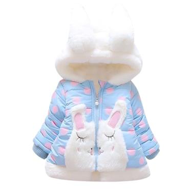 Imagem de Casaco grosso de pelúcia de inverno fofo infantil meninas com capuz orelhas de coelho manga longa estampa animal casaco de inverno para, Azul claro, 6-12 Meses