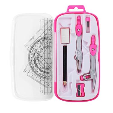 Imagem de Unjoo Conjunto de kit de geometria matemática, 10 peças, material estudantil com caixa de armazenamento inquebrável, inclui réguas, transferidor, bússola, borracha, apontador de lápis, refis de