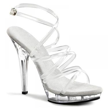 Imagem de PROMI Salto alto sexy 13 cm oco para fora totalmente transparente sapatos de cristal verão sandálias femininas, Branco, 40