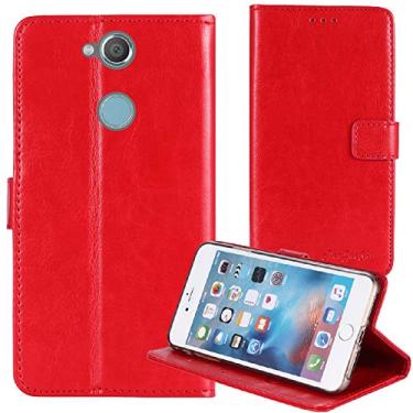 Imagem de TienJueShi Red Book Stand Premium Retro Business Flip Capa Protetora de Couro Skin Etui Carteira para Sony Xperia XA2 Ultra 6 polegadas