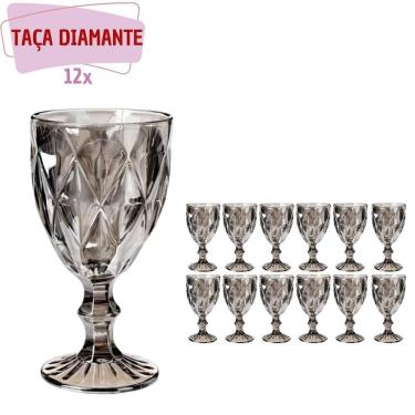 Imagem de Taça Diamante de Vidro Cinza Metalizada 340ml Água Suco 12Un
