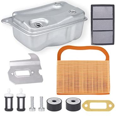 Imagem de Mikatesi 4238-140-0611 Kit de substituição de vedação de silenciador de escape com filtro de ar 4238 140 4401 pré-limpador para serra de concreto Stihl TS410 TS420 de corte substitui peças 4238 140
