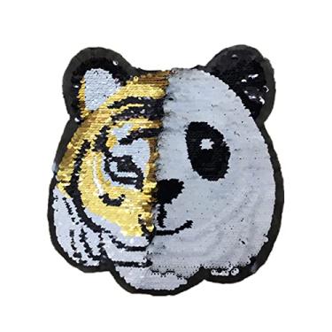 Imagem de Remendos para roupas costurar lantejoulas reversíveis faça você mesmo patches bordados com tema de tigre panda com aplique camiseta de brim de planta jaqueta acessório leopardo leão animal design