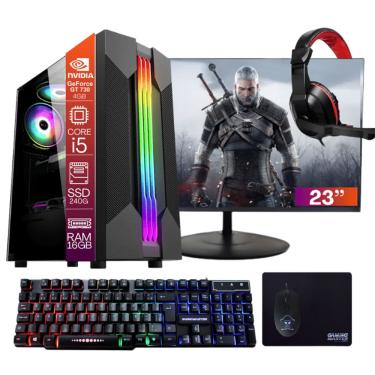 Imagem de Computador Gamer TOB Core i5 SSD 240GB 16GB VGA GT730 4GB Windows 10 Pro Trial + Teclado/Mouse + Mouse Pad + Headset + Monitor 23