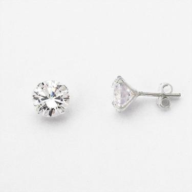 Imagem de Brinco Ponto De Luz Zirconia Redonda Unissex Prata 925 10mm