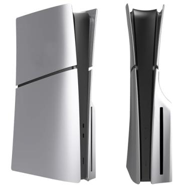 Imagem de Adequado para capa de substituição PS5 Slim, painéis laterais personalizados à prova de choque, à prova de arranhões e à prova de poeira em ABS, Acessórios PS5 Slim. (edição disco, prata)