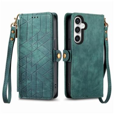 Imagem de Capa de couro tipo carteira com zíper para Samsung Galaxy S23 FE S22 S21 S20 Note 20 Ultra A14 A34 A54 com alça, capa de telefone verde, para Samsung A54 (5G)