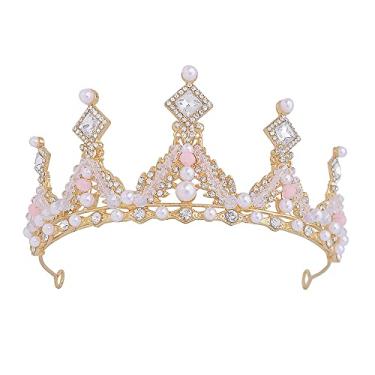 Imagem de Tiara infantil de cristal rosa para meninas, fantasia de princesa, coroa de strass, acessórios de cabelo para casamento, noiva, aniversário, comunhão, concurso, formatura, dia das bruxas, enfeite de