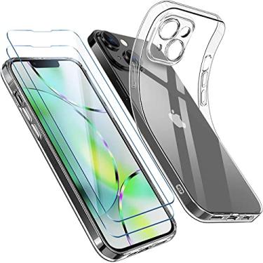 Imagem de JMBNH [Capa 4 em 1 para iPhone 14 com 3 unidades, protetor de tela de vidro temperado, capa para câmera de 6,1 polegadas, capa de telefone fina e macia de TPU à prova de choque e anti-arranhões -