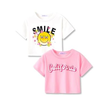 Imagem de Serdomi Top cropped elegante grafite/borboleta/tropical para meninas pequenas e grandes - camiseta legal de verão pacote com 2 roupas tamanho 6-18, Rosto branco e rosa Ca, 12-14
