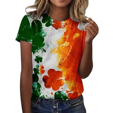 Imagem de Camisetas femininas do Dia de São Patrício Shamrock Lucky camisetas verdes túnica tops festivos irlandeses, Laranja, M